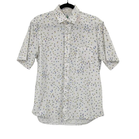 Alan Flusser Button Up Shirt Men Size M Butterfly Print Preppy Casual Whimsical - Picture 1 of 11